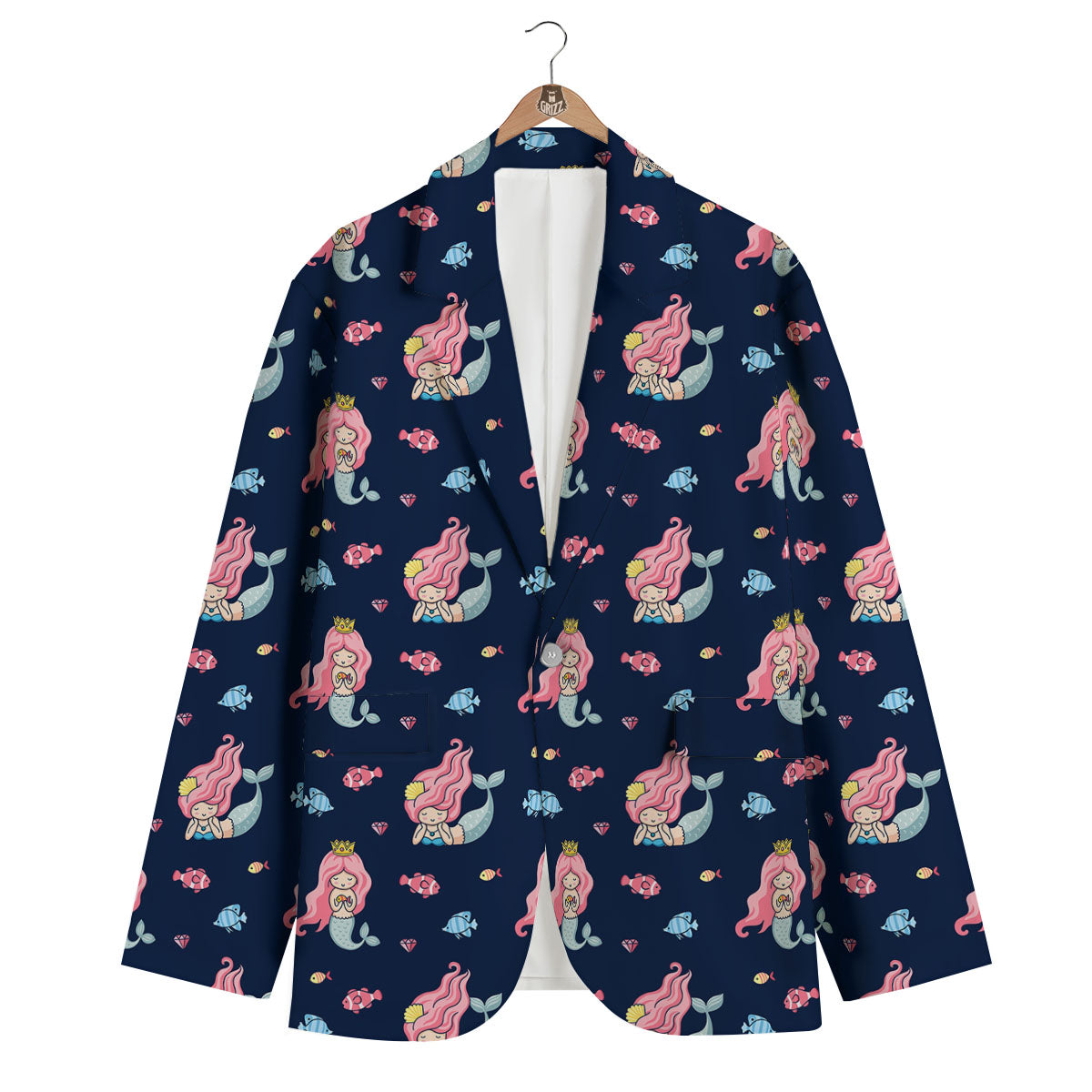 Cute Little Mermaid Print Pattern Men's Blazer-grizzshop