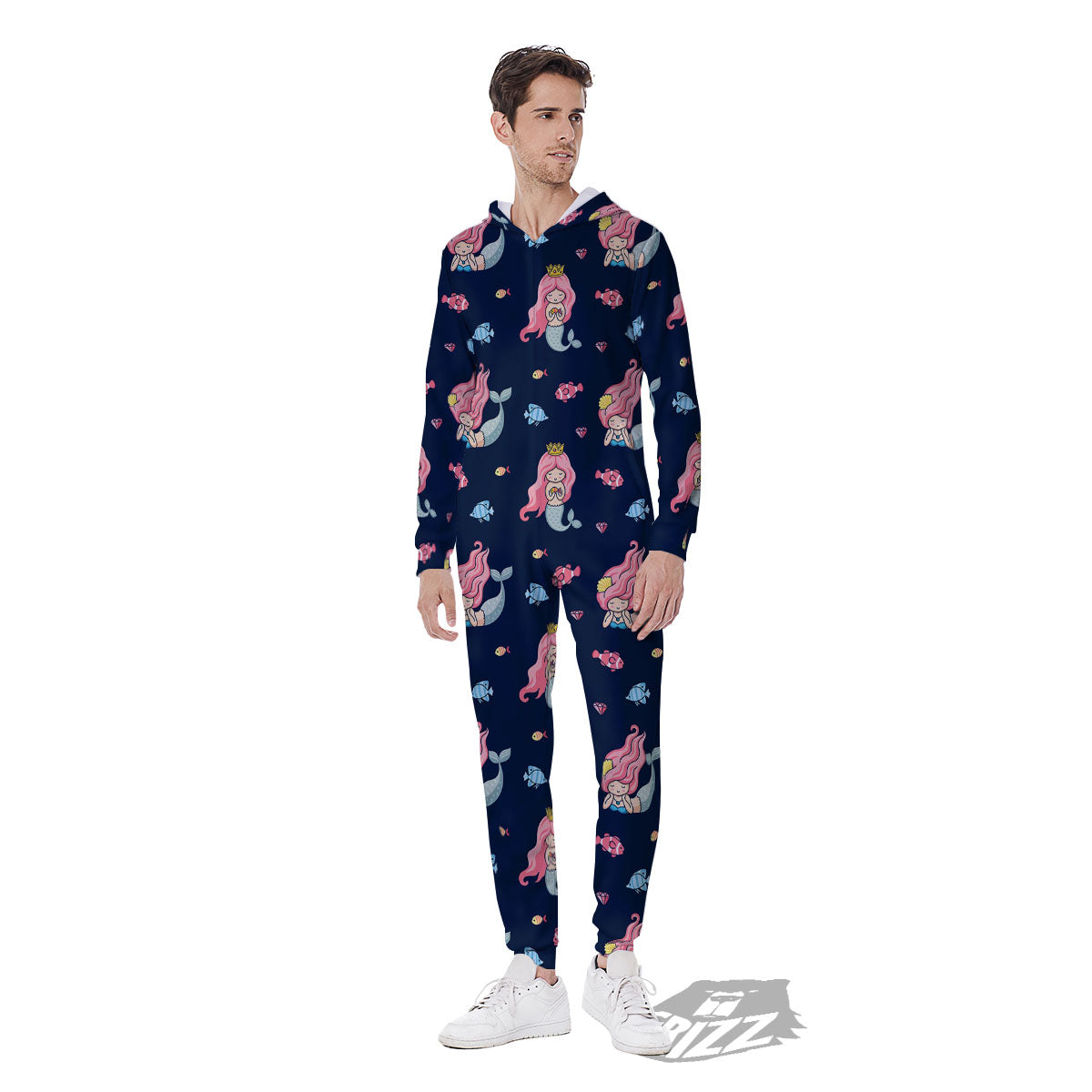Cute Little Mermaid Print Pattern Men's Jumpsuit-grizzshop