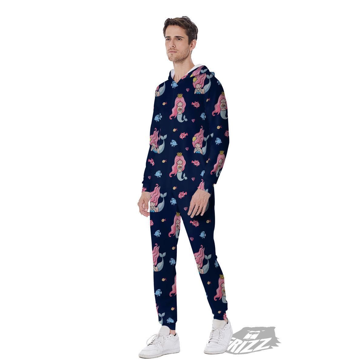 Cute Little Mermaid Print Pattern Men's Jumpsuit-grizzshop