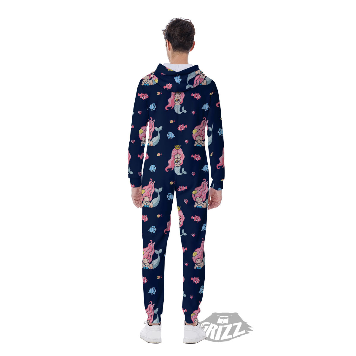Cute Little Mermaid Print Pattern Men's Jumpsuit-grizzshop