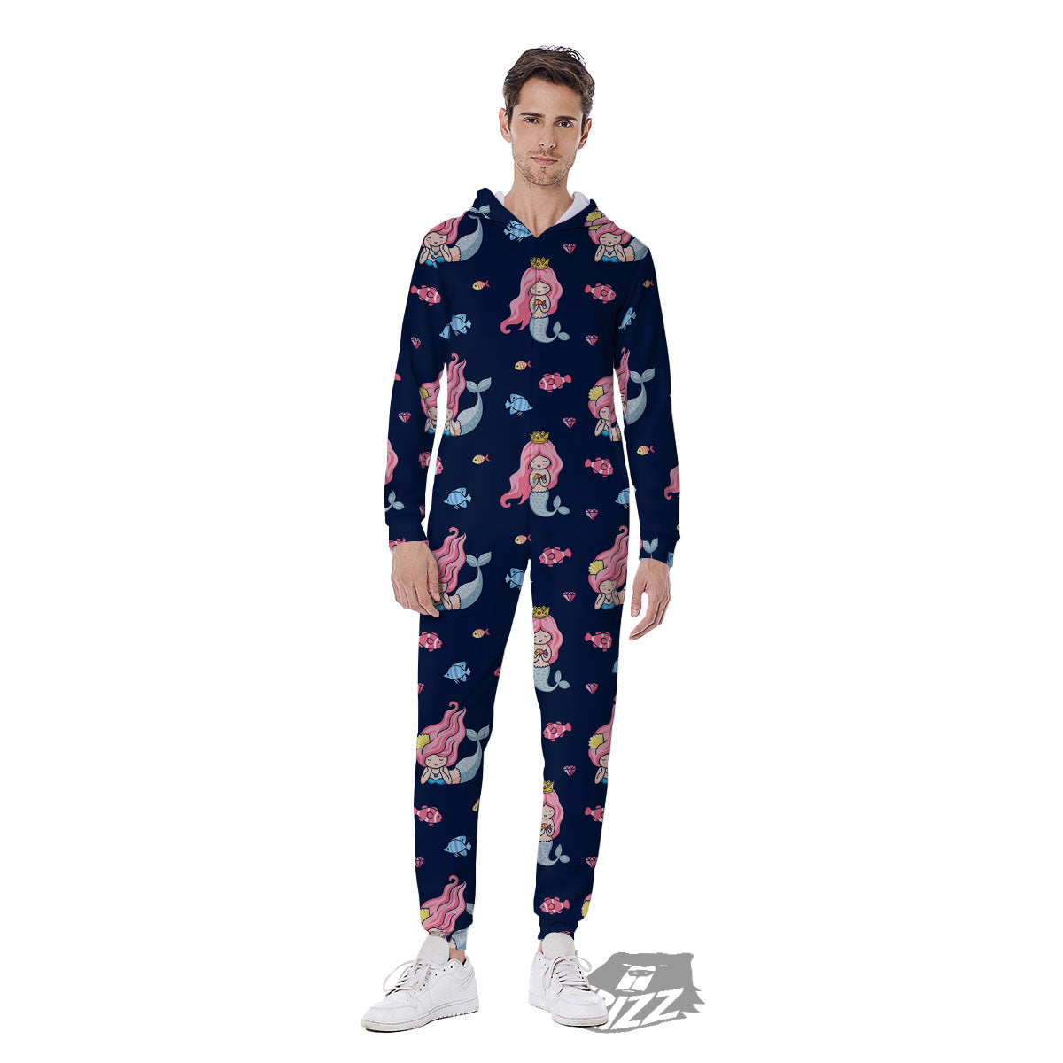 Cute Little Mermaid Print Pattern Men's Jumpsuit-grizzshop