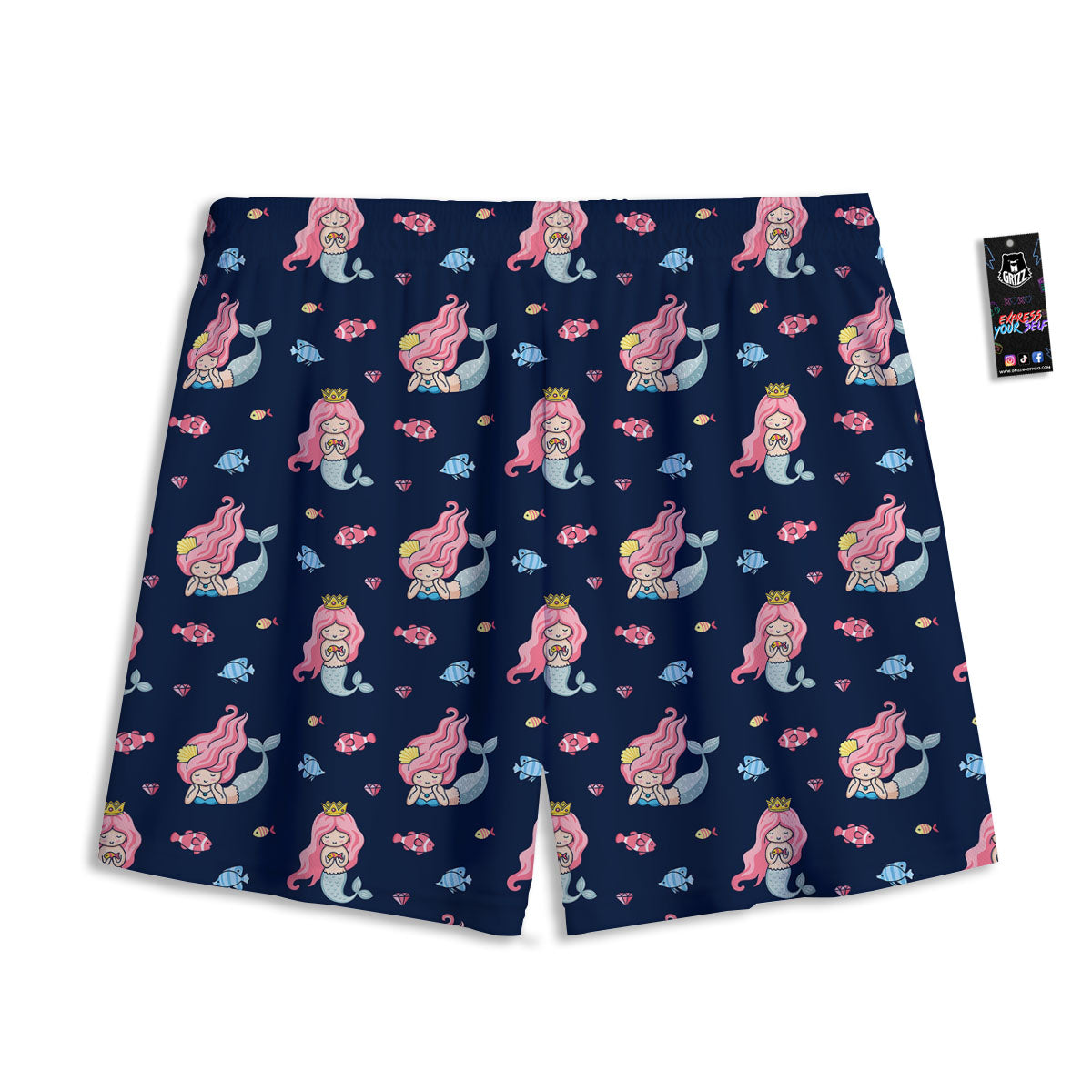 Cute Little Mermaid Print Pattern Mesh Shorts
