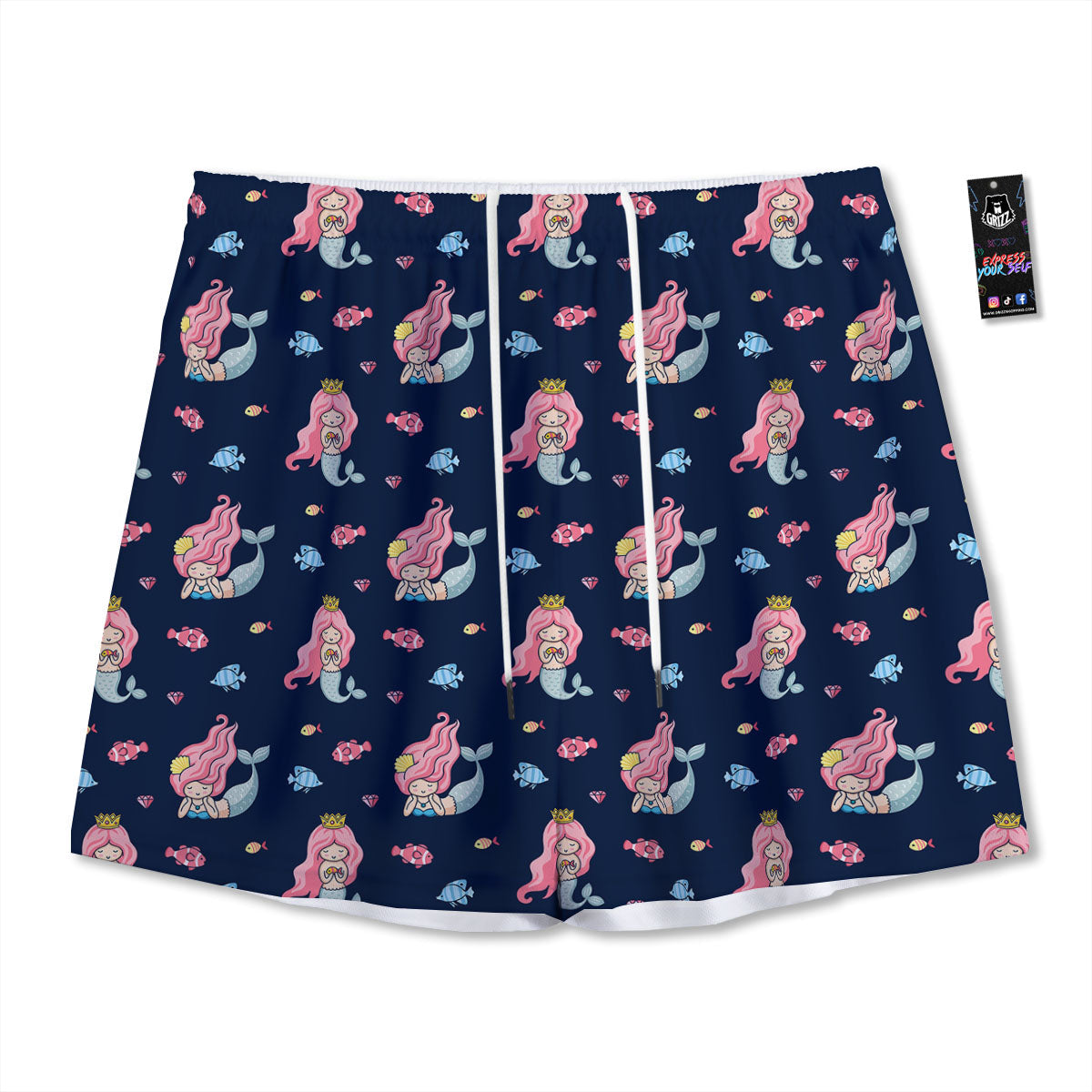 Cute Little Mermaid Print Pattern Mesh Shorts