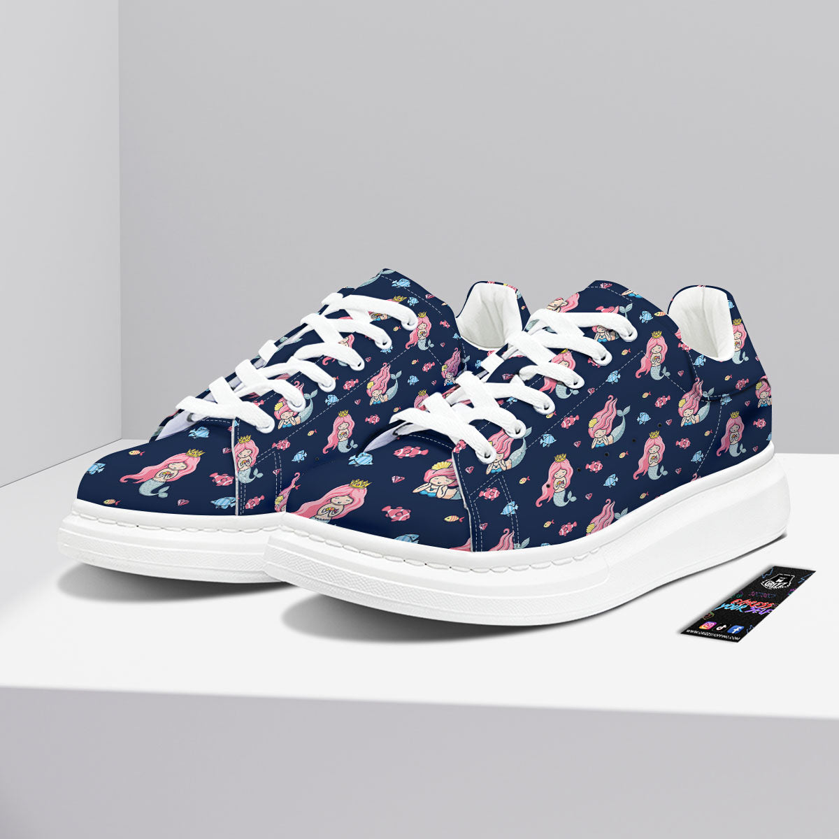 Cute Little Mermaid Print Pattern Platform Shoes-grizzshop