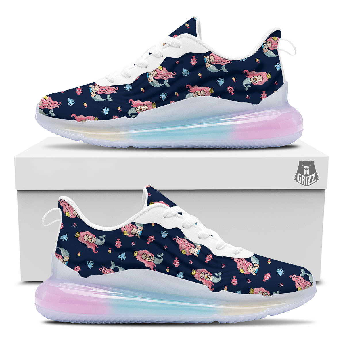 Cute Little Mermaid Print Pattern Running Sneakers-grizzshop