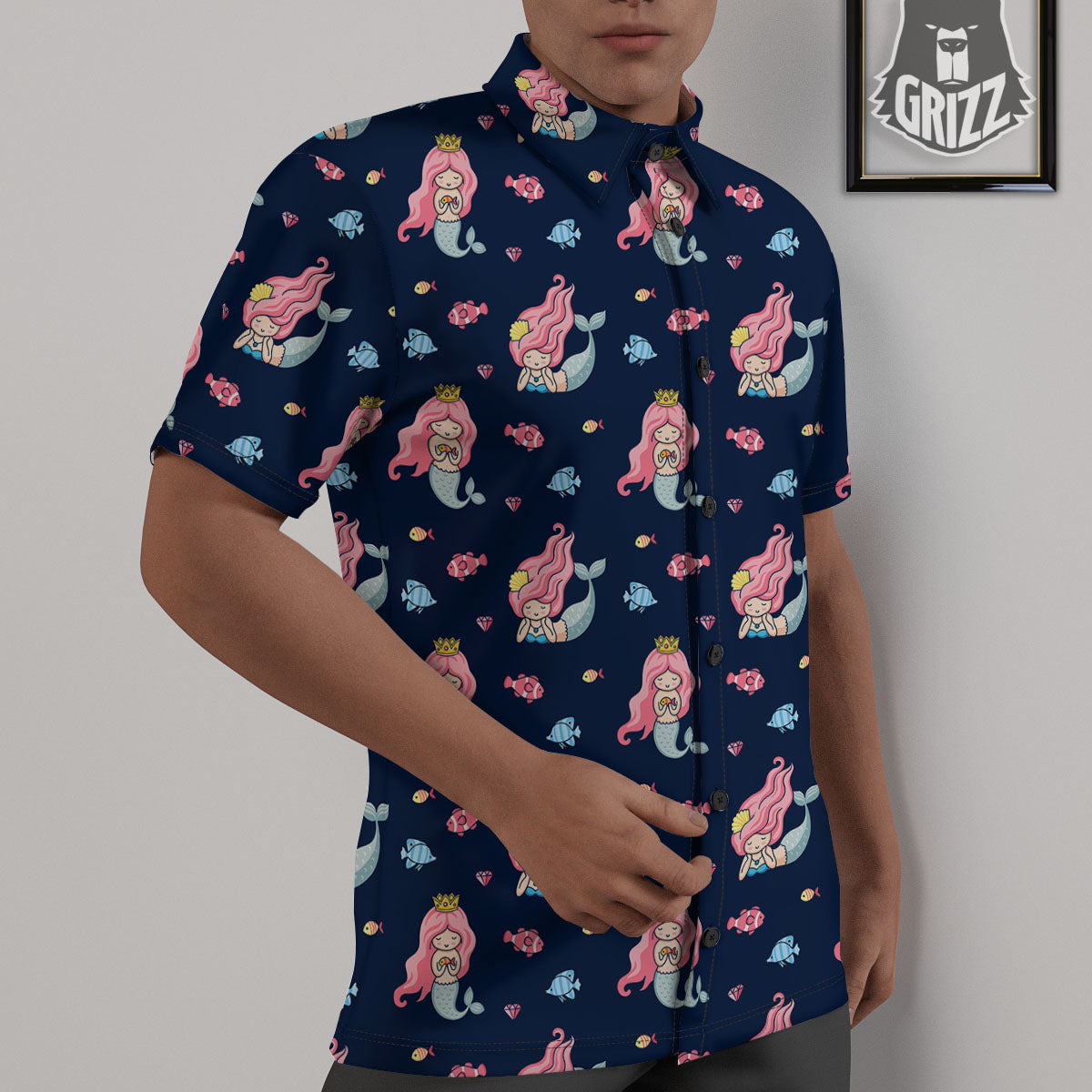 Cute Little Mermaid Print Pattern Untucked Shirts-grizzshop