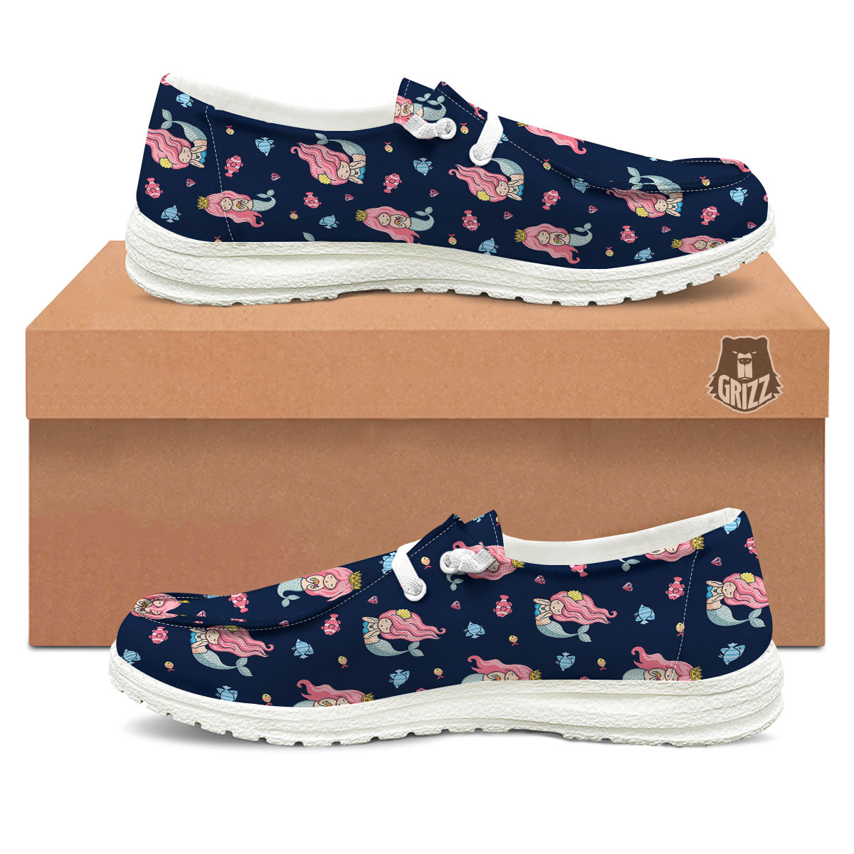 Cute Little Mermaid Print Pattern White Loafers-grizzshop