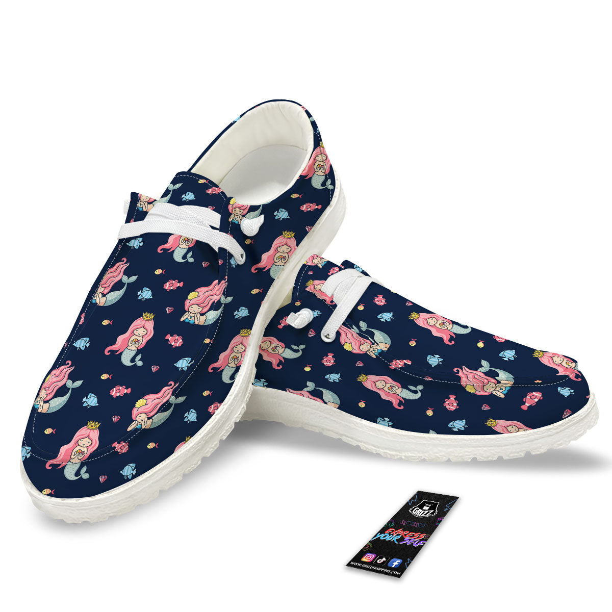 Cute Little Mermaid Print Pattern White Loafers-grizzshop