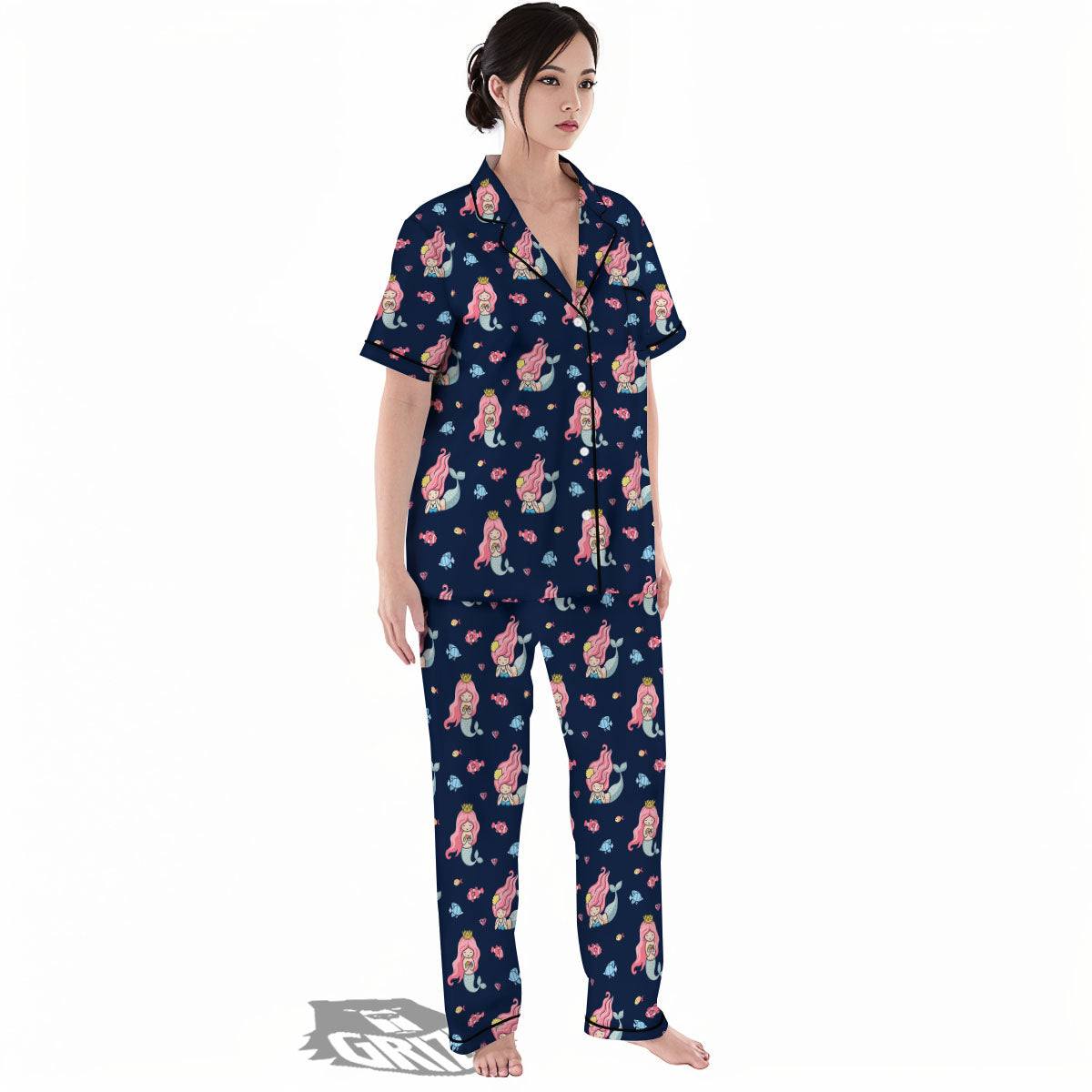 Cute Little Mermaid Print Pattern Women's Pajamas Set-grizzshop