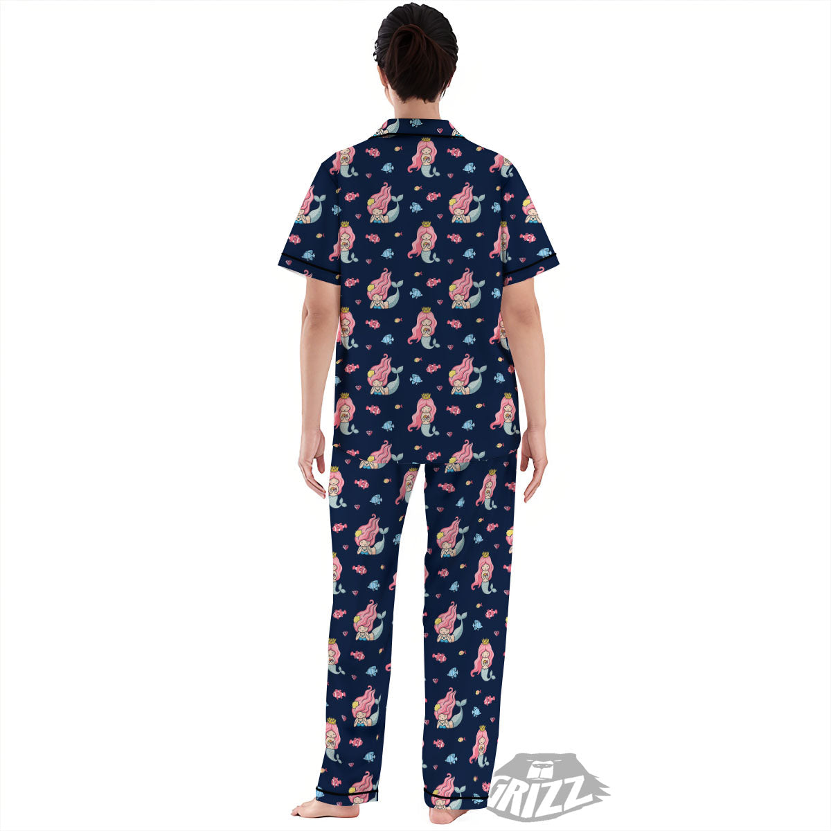 Cute Little Mermaid Print Pattern Women's Pajamas Set-grizzshop