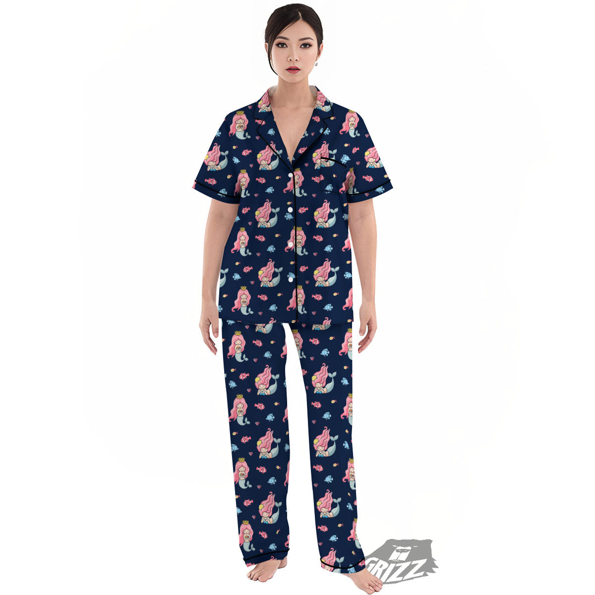 Cute Little Mermaid Print Pattern Women's Pajamas Set-grizzshop