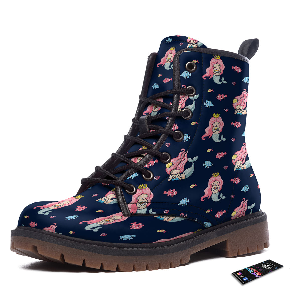 Cute Little Mermaid Print Pattern Work Boots-grizzshop