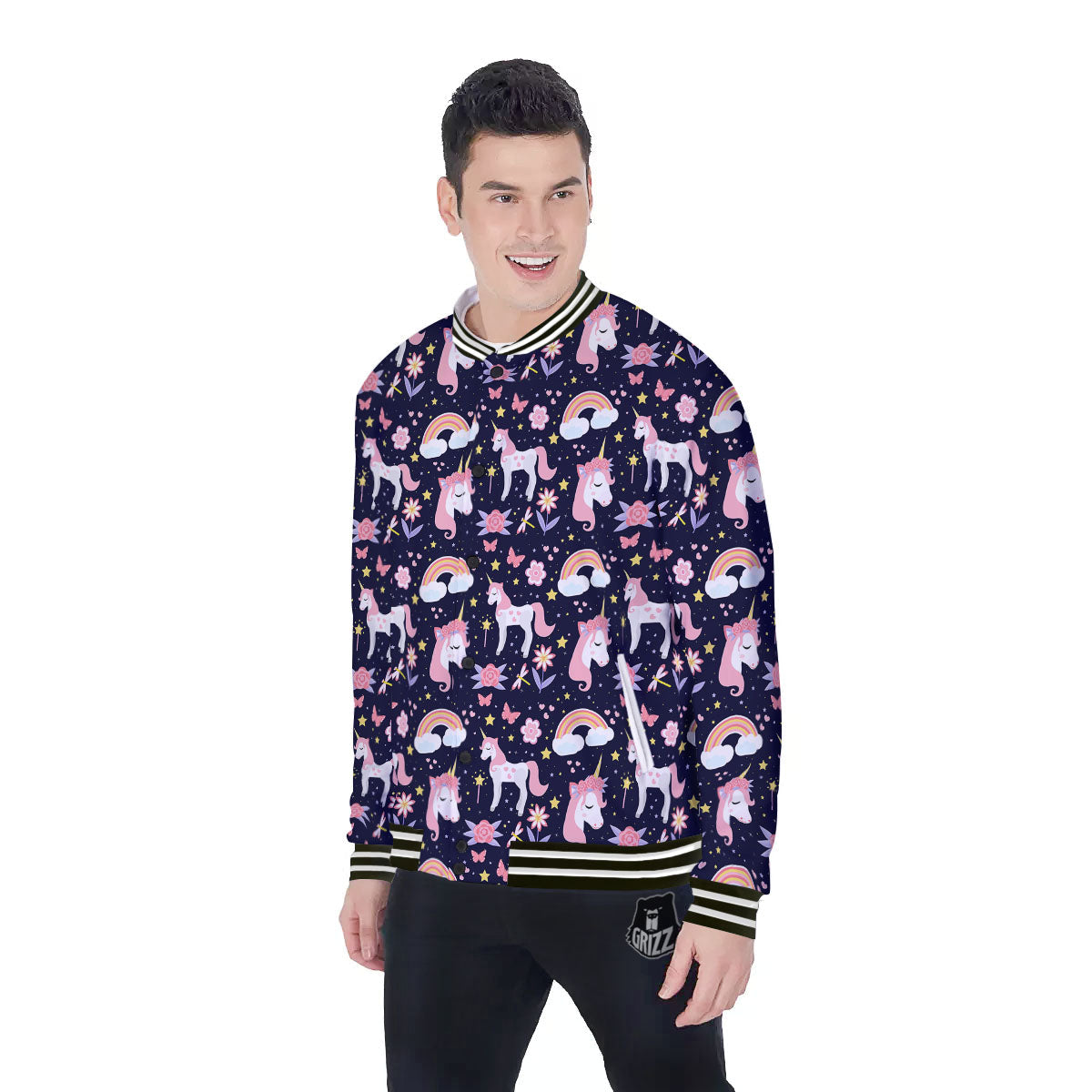 Cute Little Unicorn Print Pattern Baseball Jacket-grizzshop