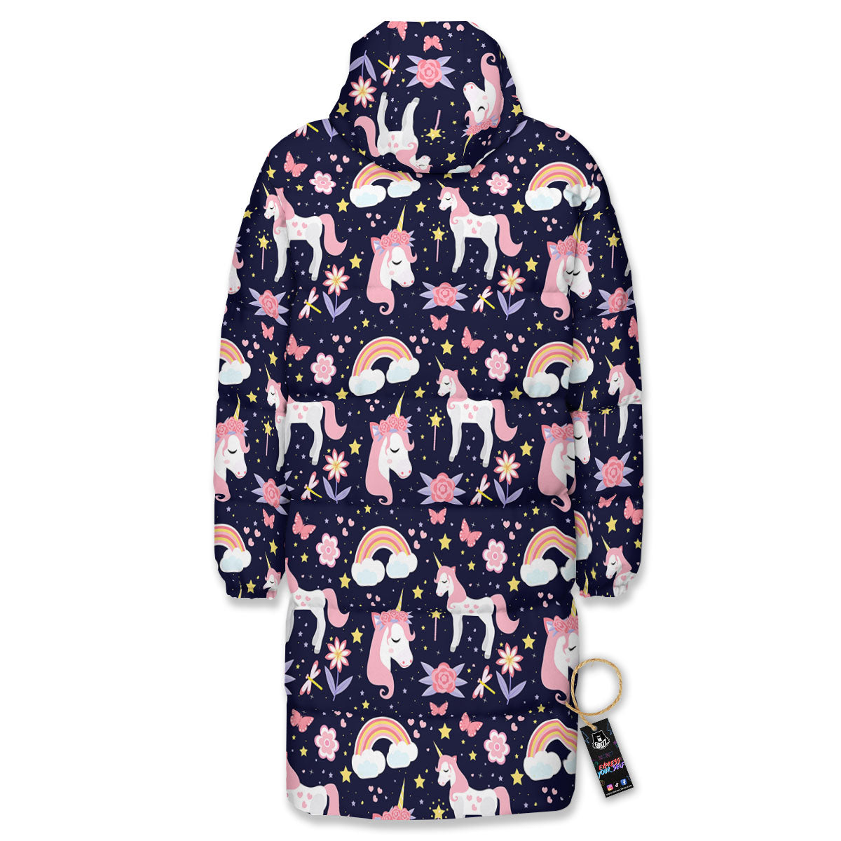 Cute Little Unicorn Print Pattern Long Down Jacket-grizzshop
