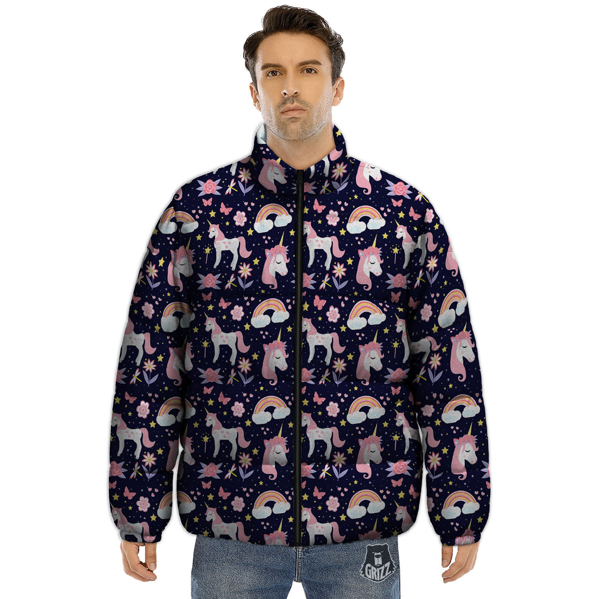 Cute Little Unicorn Print Pattern Puffer Jacket-grizzshop