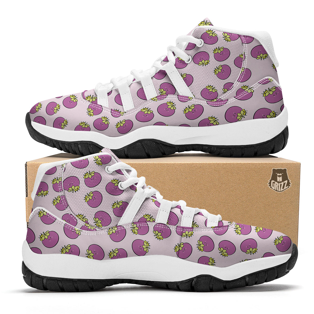 Cute Mangosteen Purple Print Pattern White Bball Shoes-grizzshop