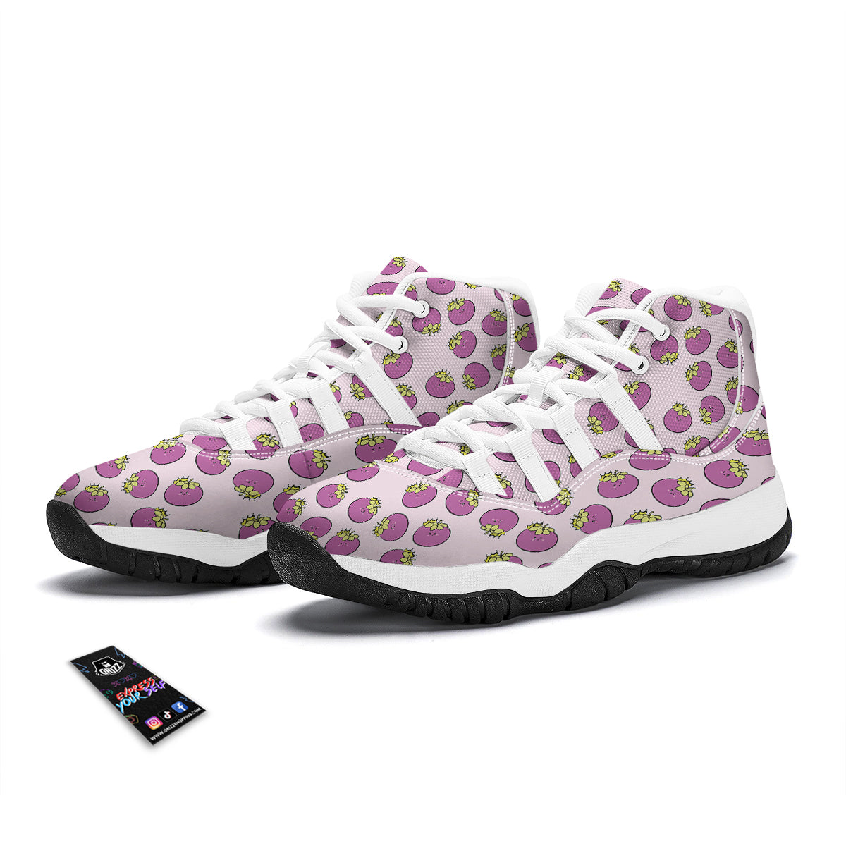 Cute Mangosteen Purple Print Pattern White Bball Shoes-grizzshop