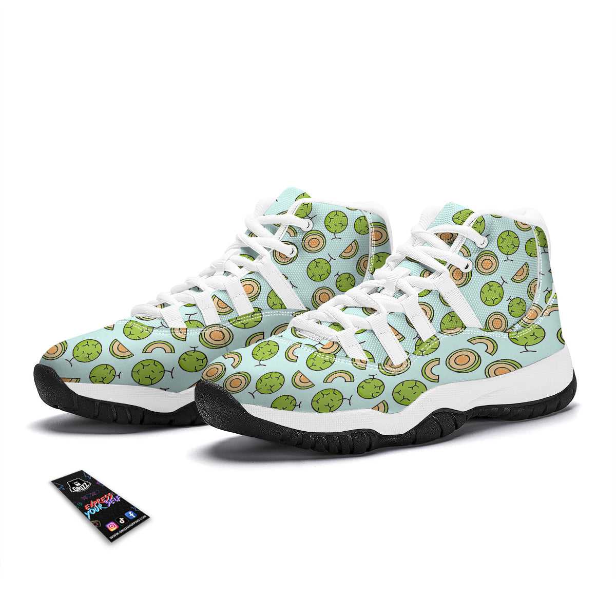 Cute Melon Print Pattern White Bball Shoes-grizzshop