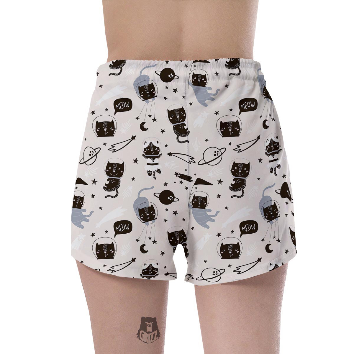 Cute Meow Astronaut Cat Print Women's Shorts-grizzshop