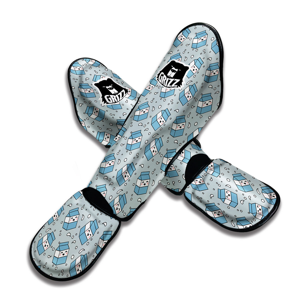 Cute Milk Blue Print Pattern Muay Thai Shin Guards-grizzshop