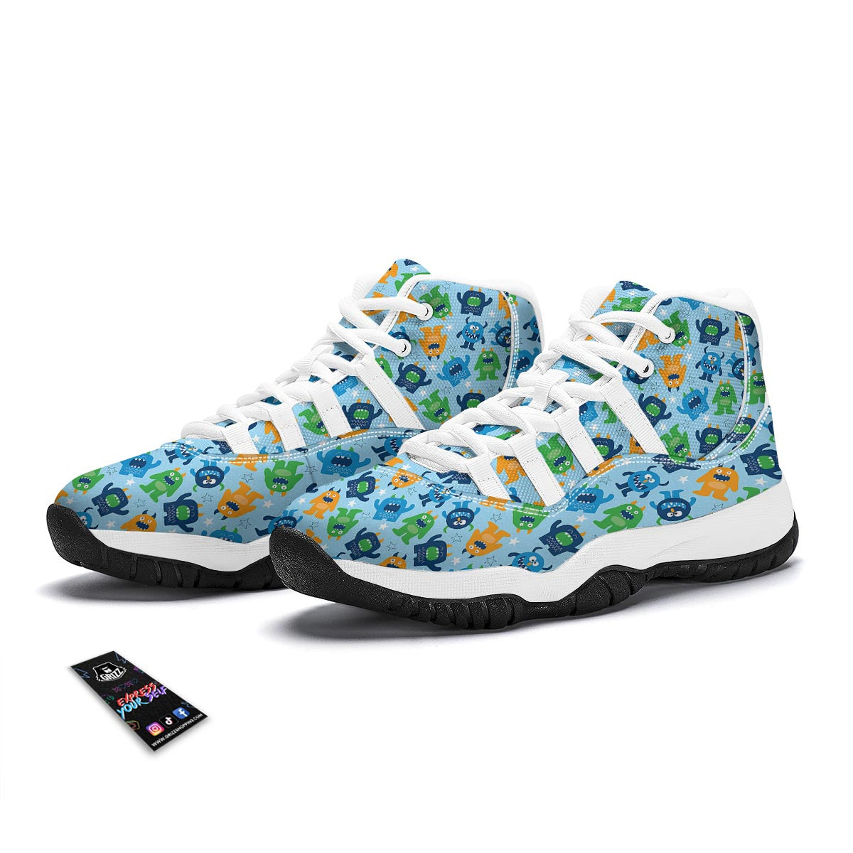 Cute Monster Print Pattern White Bball Shoes-grizzshop