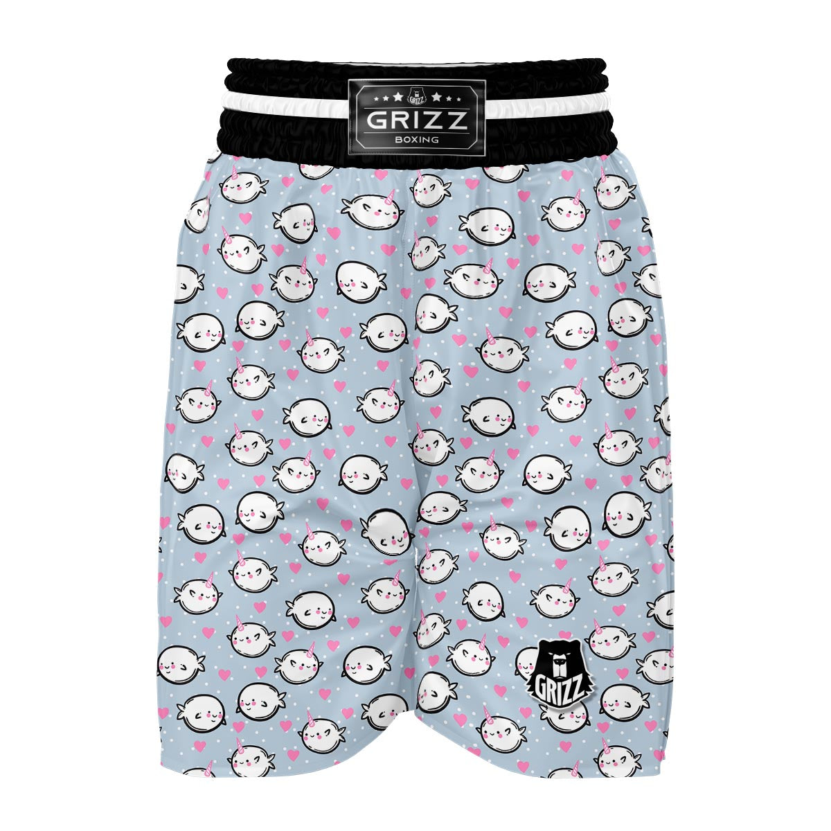 Cute Narwhal Pattern Print Boxing Shorts-grizzshop