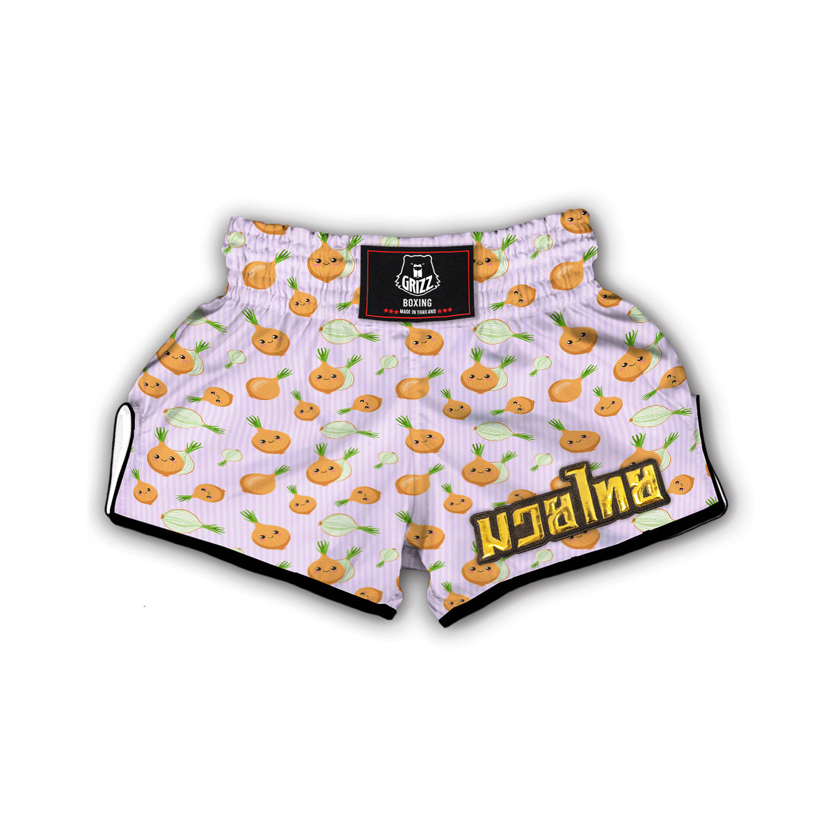 Cute Onion And Striped Purple Print Pattern Muay Thai Boxing Shorts-grizzshop