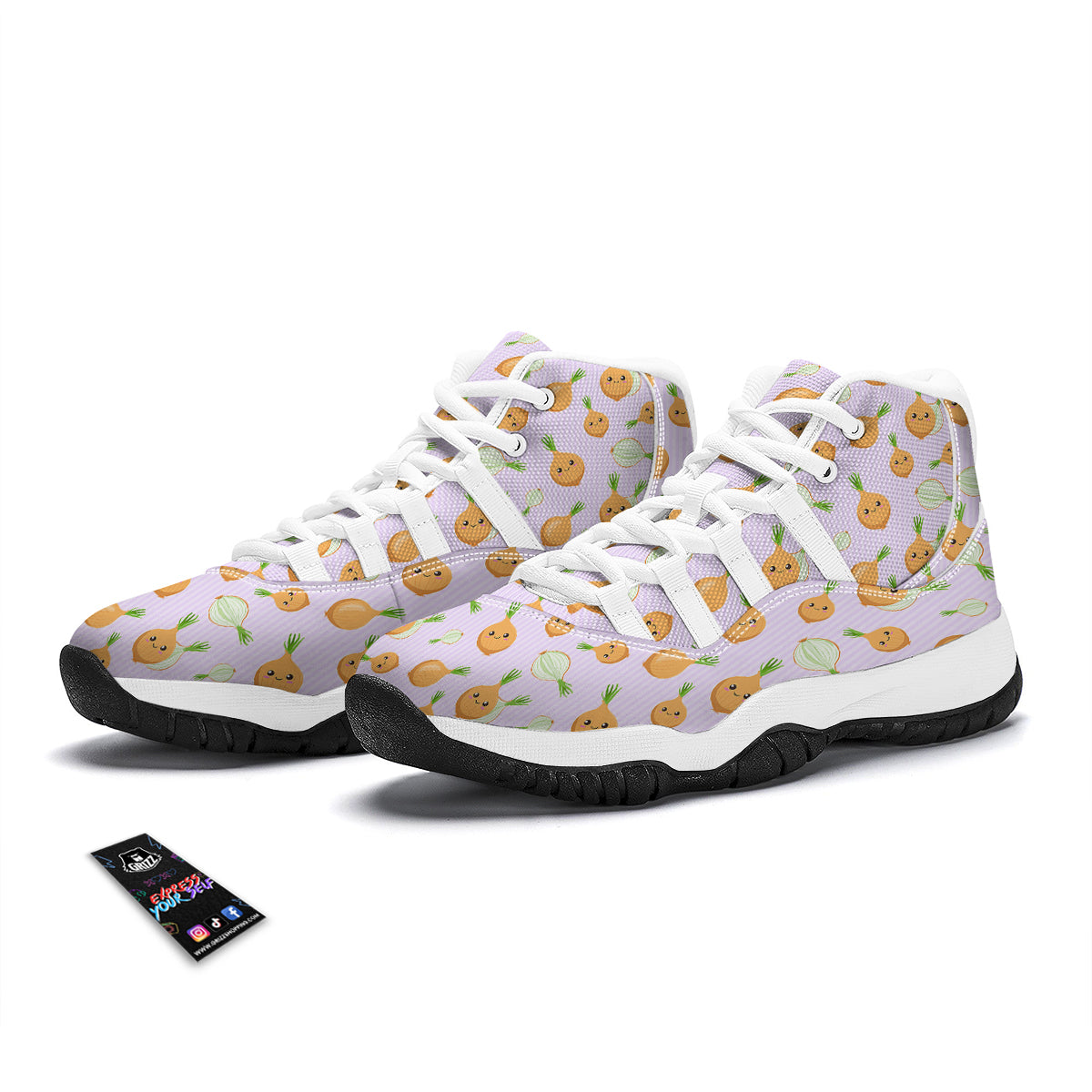 Cute Onion And Striped Purple Print Pattern White Bball Shoes-grizzshop