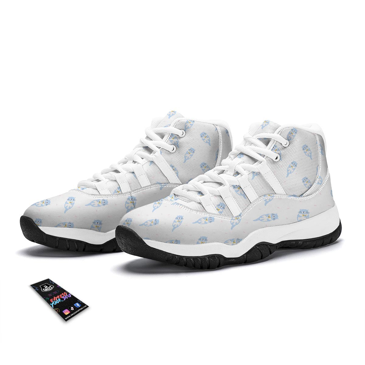 Cute Otter Pattern Print White Bball Shoes-grizzshop