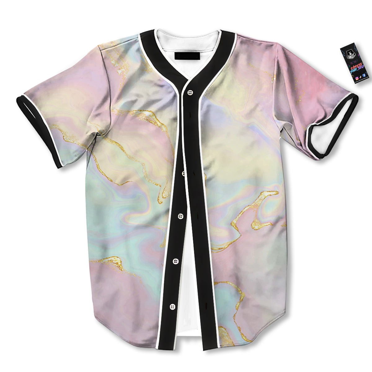 Cute Pastel Gold Marble Print Baseball Jersey-grizzshop