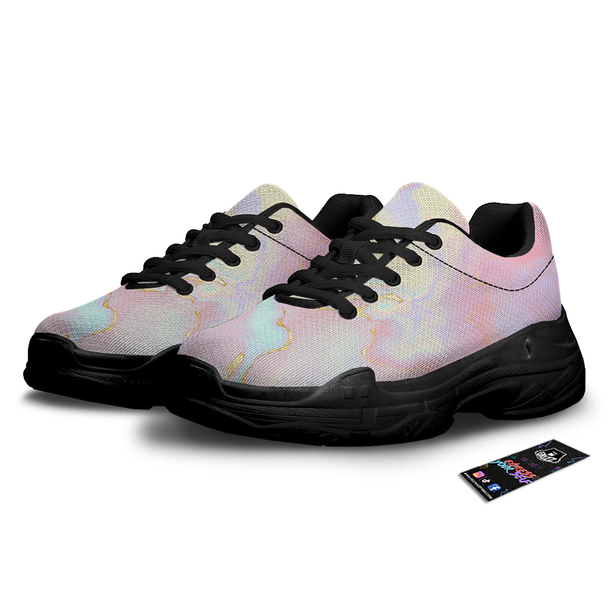 Cute Pastel Gold Marble Print Black Chunky Shoes-grizzshop