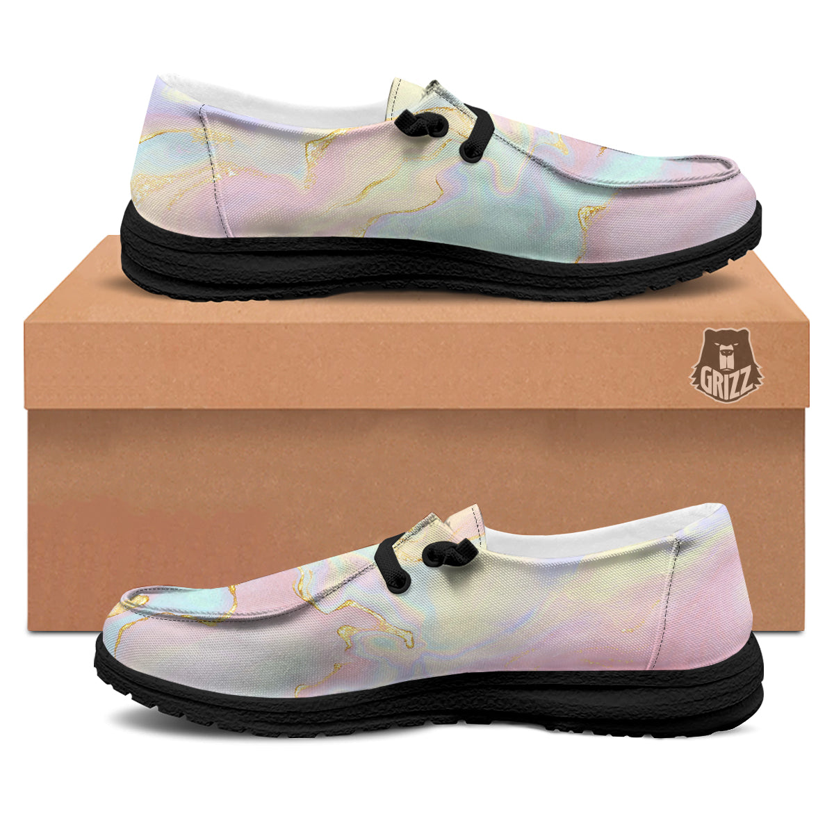 Cute Pastel Gold Marble Print Black Loafers-grizzshop
