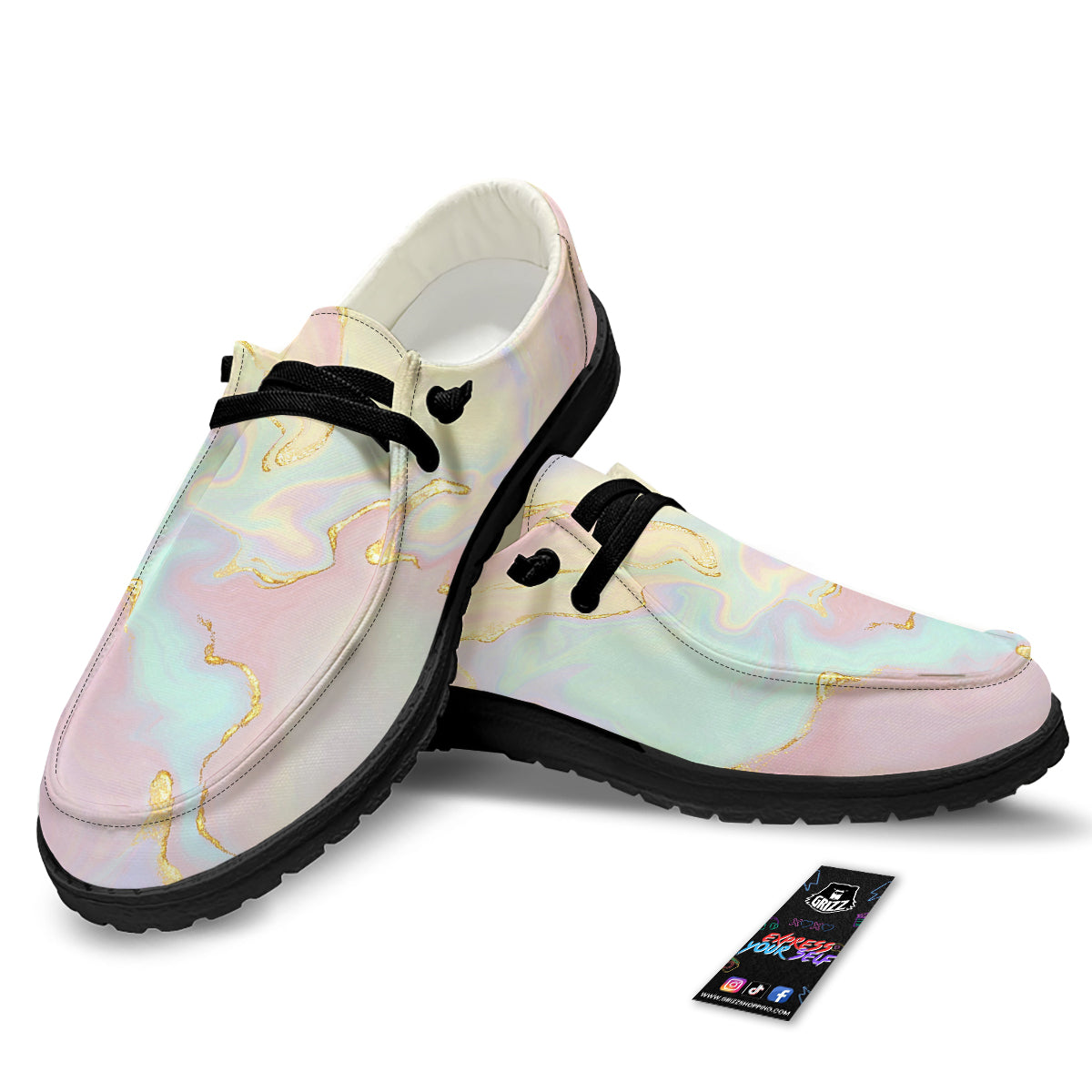 Cute Pastel Gold Marble Print Black Loafers-grizzshop