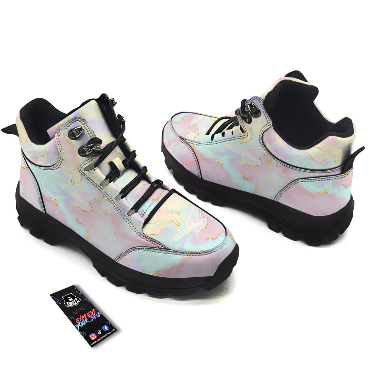 Cute Pastel Gold Marble Print Hiking Shoes-grizzshop