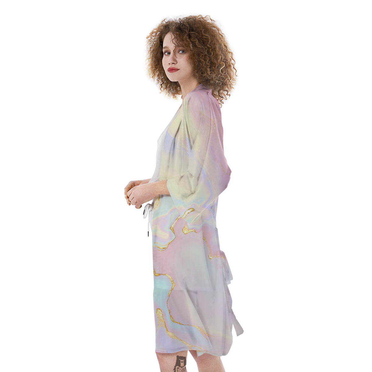 Cute Pastel Gold Marble Print Kimono-grizzshop