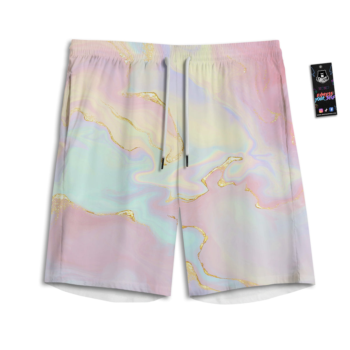 Cute Pastel Gold Marble Print Men's Athletic Shorts