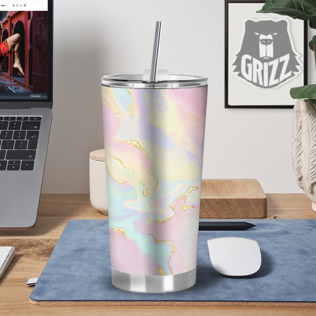 Cute Pastel Gold Marble Print Tumbler-grizzshop