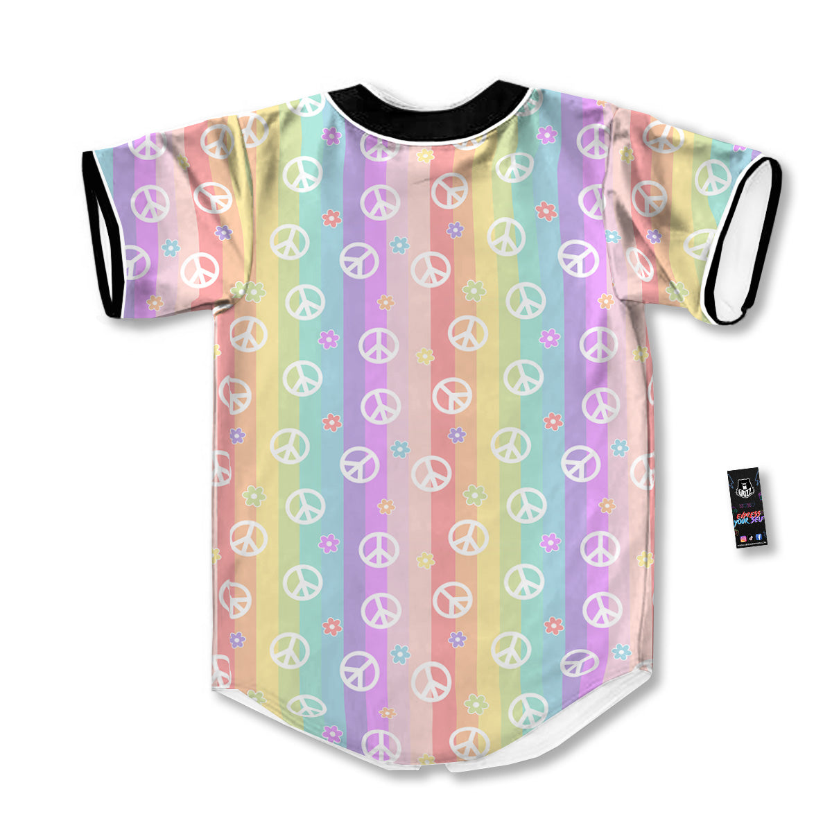 Cute Peace Symbol And Daisy Print Pattern Baseball Jersey-grizzshop