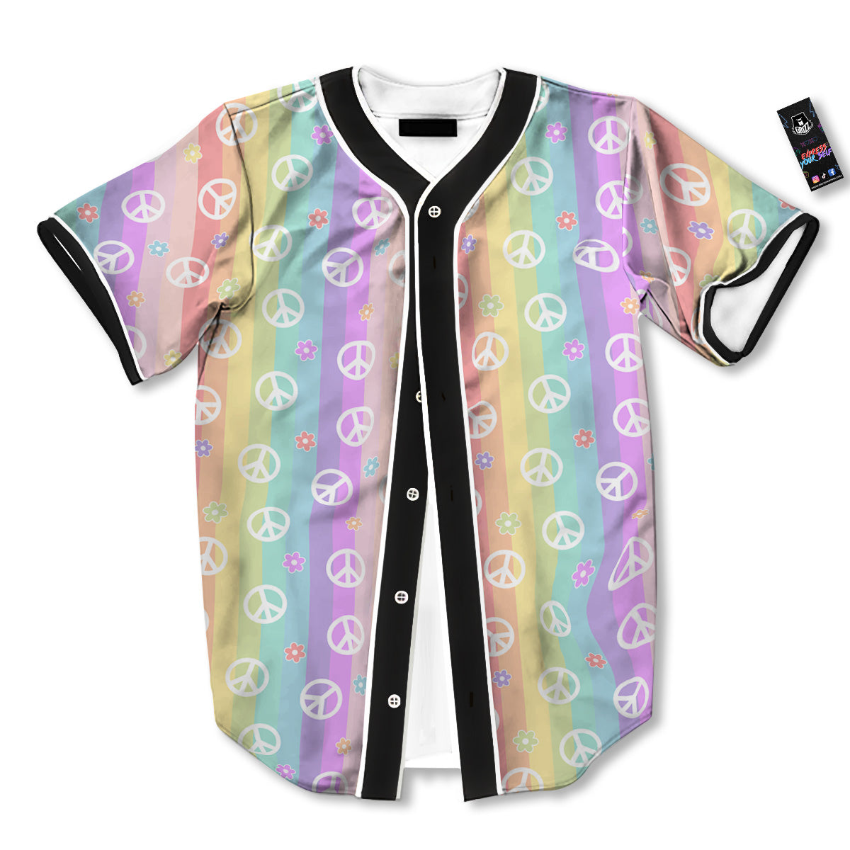 Cute Peace Symbol And Daisy Print Pattern Baseball Jersey-grizzshop