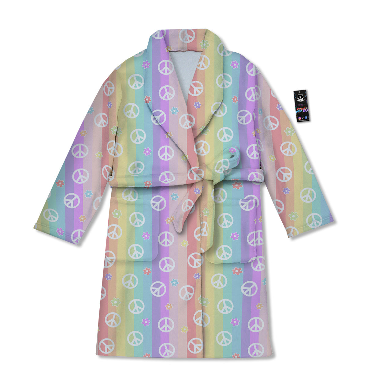 Cute Peace Symbol And Daisy Print Pattern Bathrobe-grizzshop