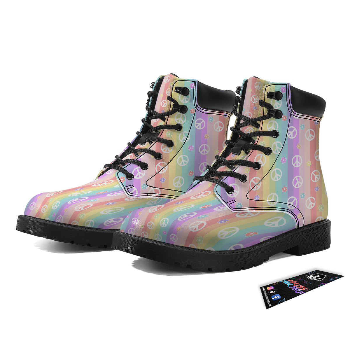 Cute Peace Symbol And Daisy Print Pattern Boots-grizzshop