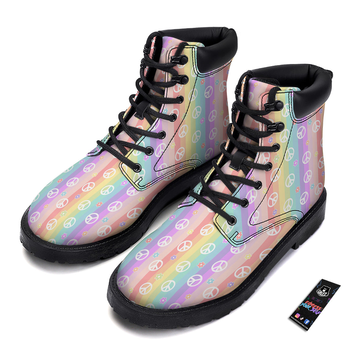 Cute Peace Symbol And Daisy Print Pattern Boots-grizzshop