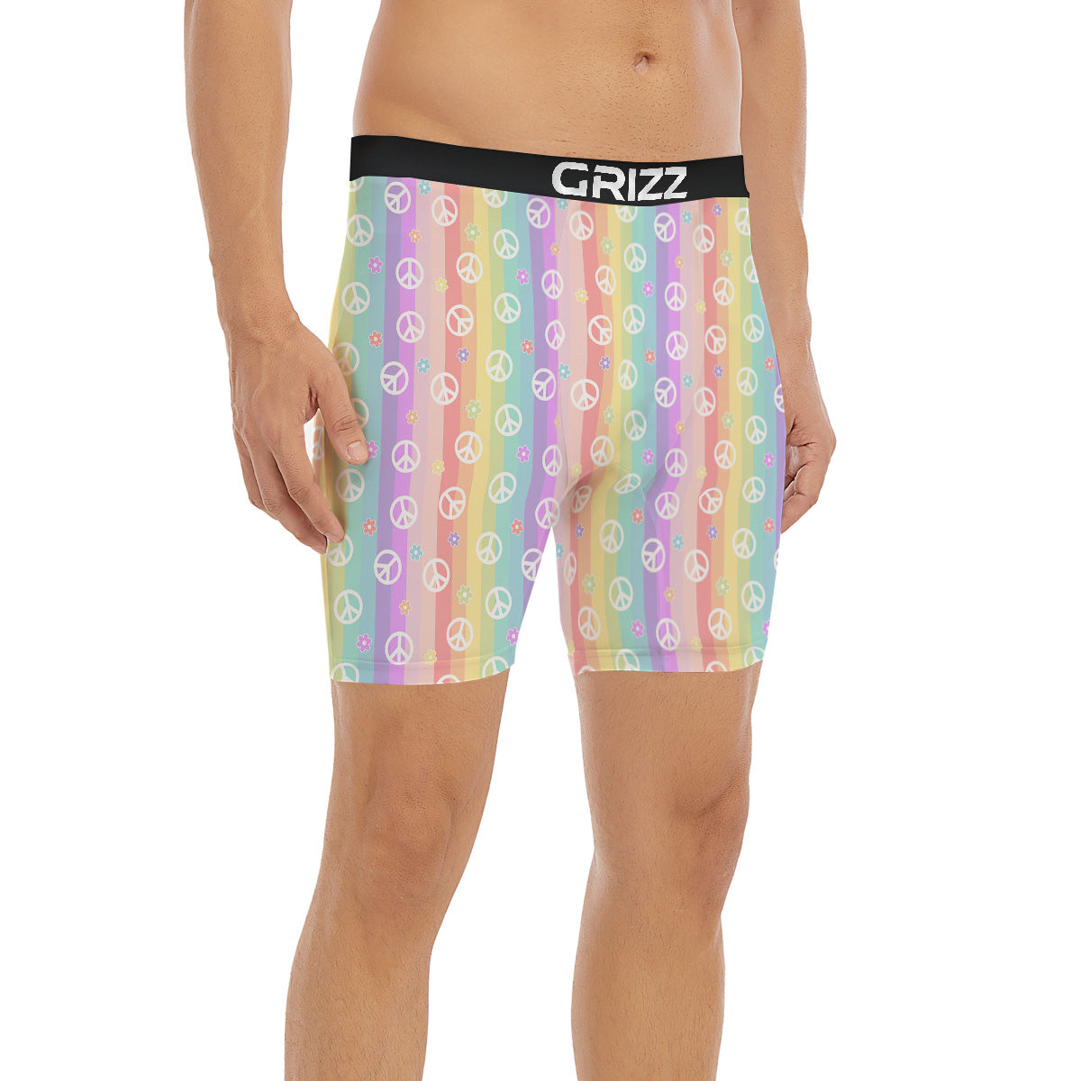Cute Peace Symbol And Daisy Print Pattern Boxer Briefs-grizzshop