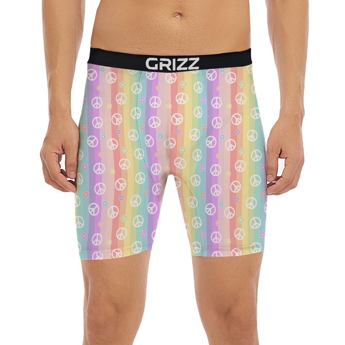 Cute Peace Symbol And Daisy Print Pattern Boxer Briefs-grizzshop