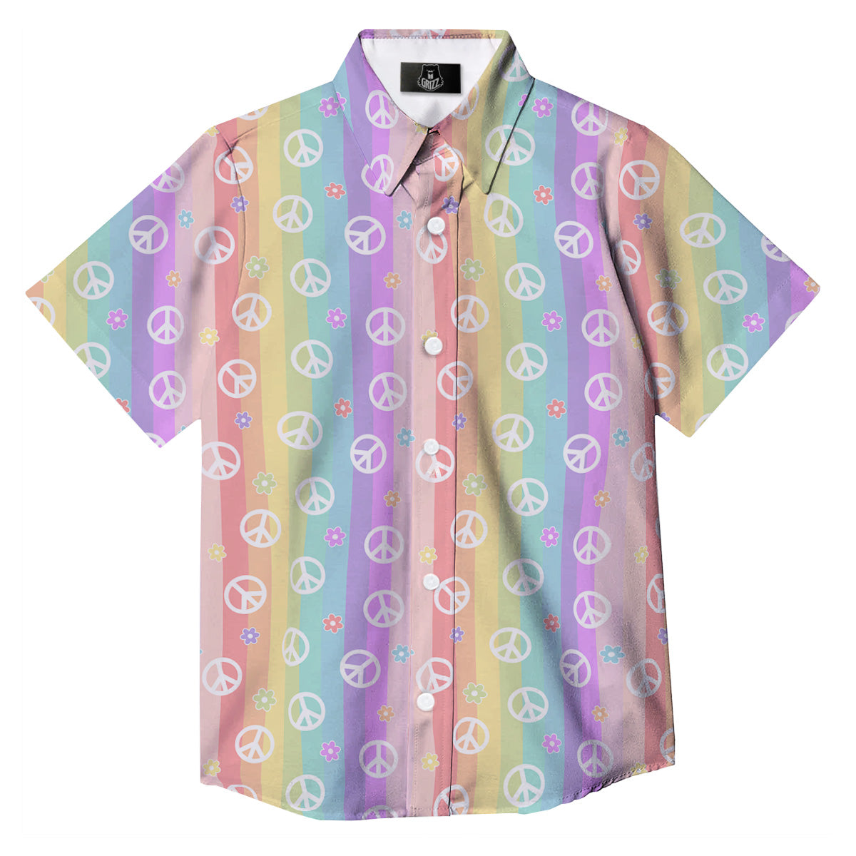 Cute Peace Symbol And Daisy Print Pattern Button Up Shirt-grizzshop