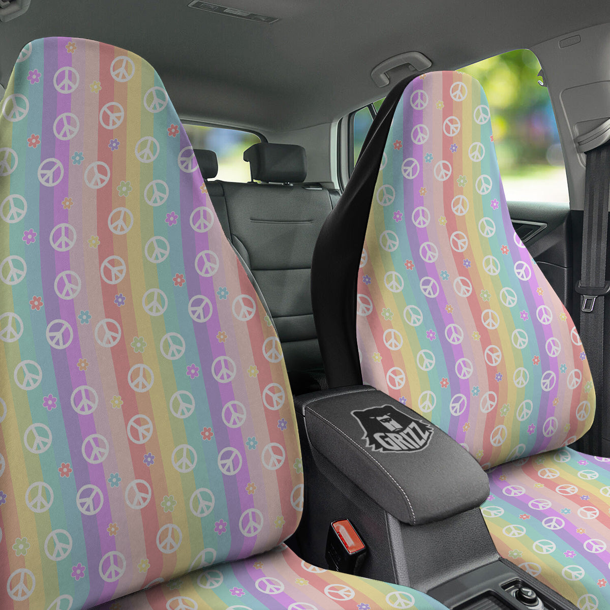 Cute Peace Symbol And Daisy Print Pattern Car Seat Covers-grizzshop