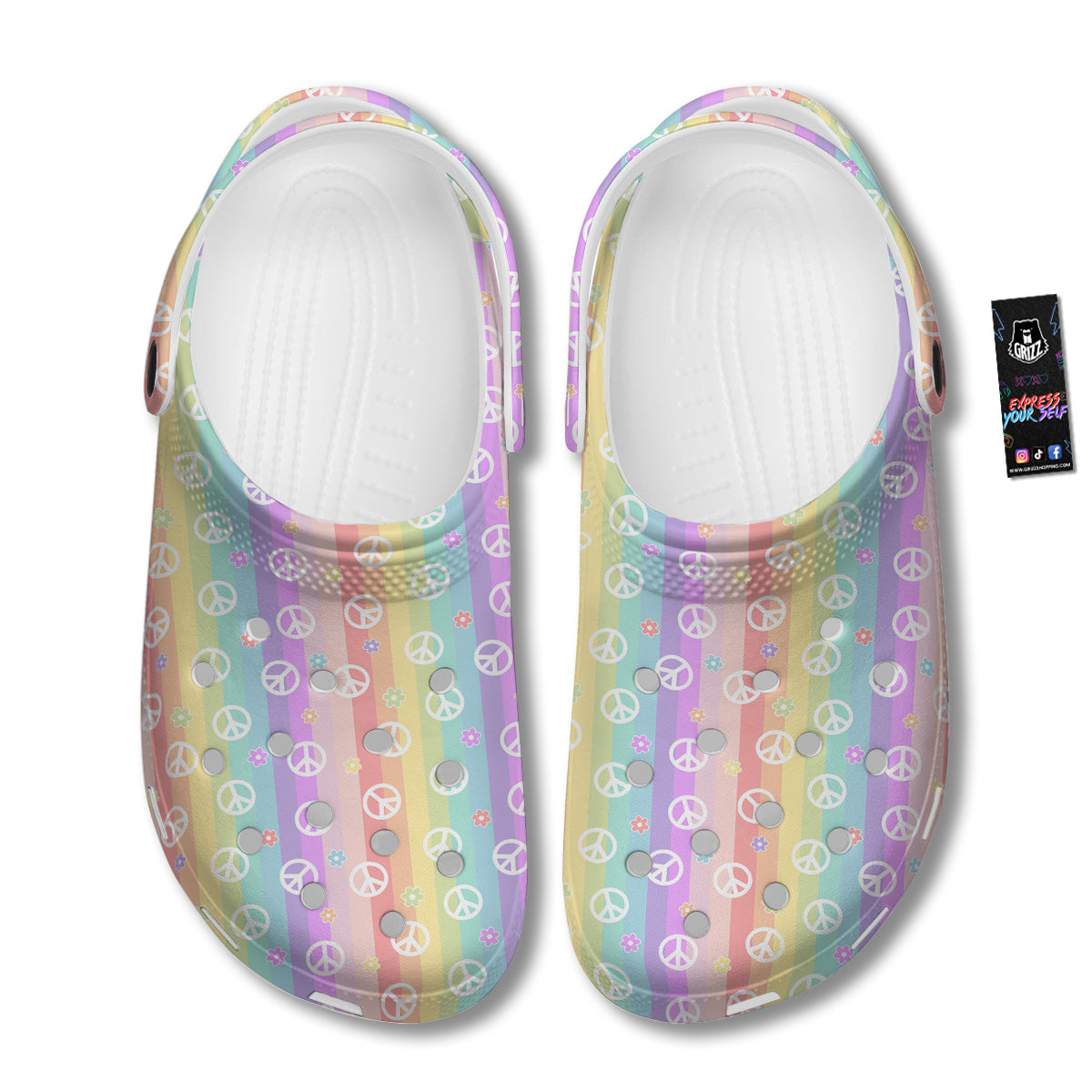 Cute Peace Symbol And Daisy Print Pattern Clog-grizzshop