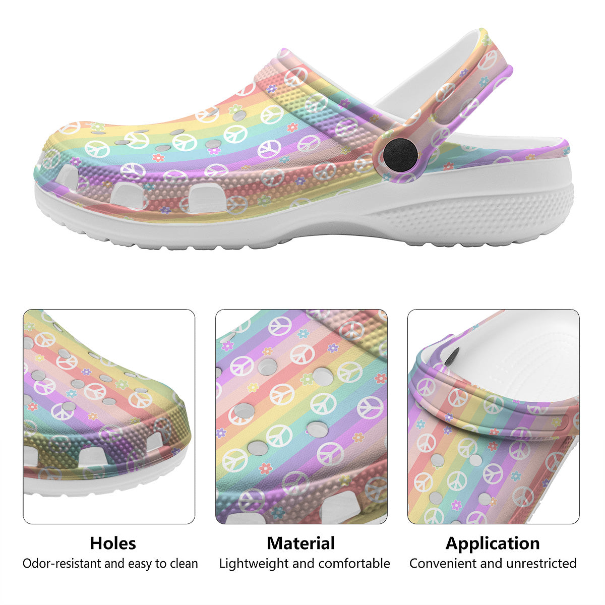 Cute Peace Symbol And Daisy Print Pattern Clog-grizzshop