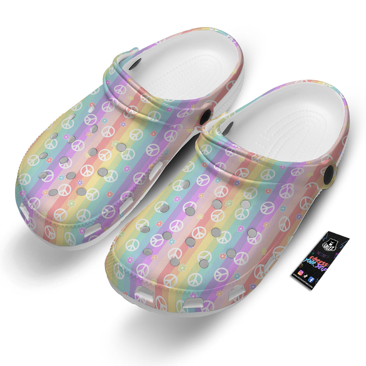 Cute Peace Symbol And Daisy Print Pattern Clog-grizzshop