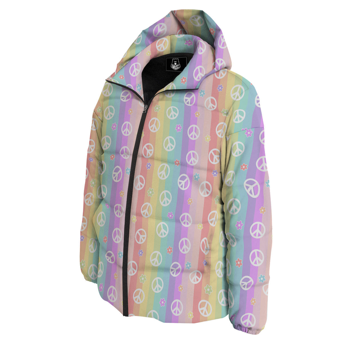 Cute Peace Symbol And Daisy Print Pattern Down Jacket-grizzshop